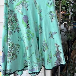 Tibi teal blue silk summer graphic print skirt